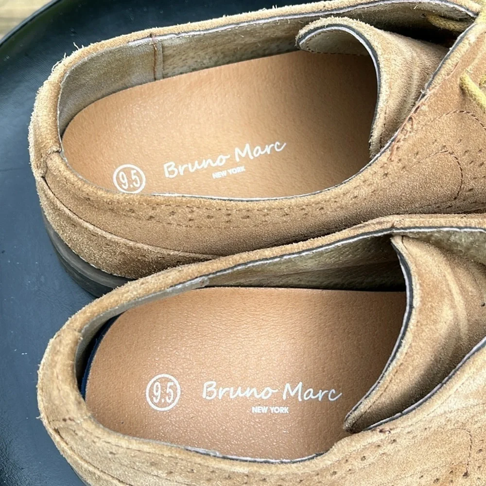 Bruno Marc Men's Lace-Up Wingtip Suede Oxford Shoes Urban-03. Size 9.5 Tan